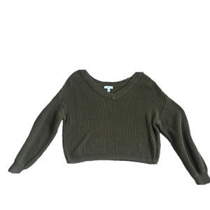 BP. Olive Green V-Neck cropped knit ribbed Sweater top
